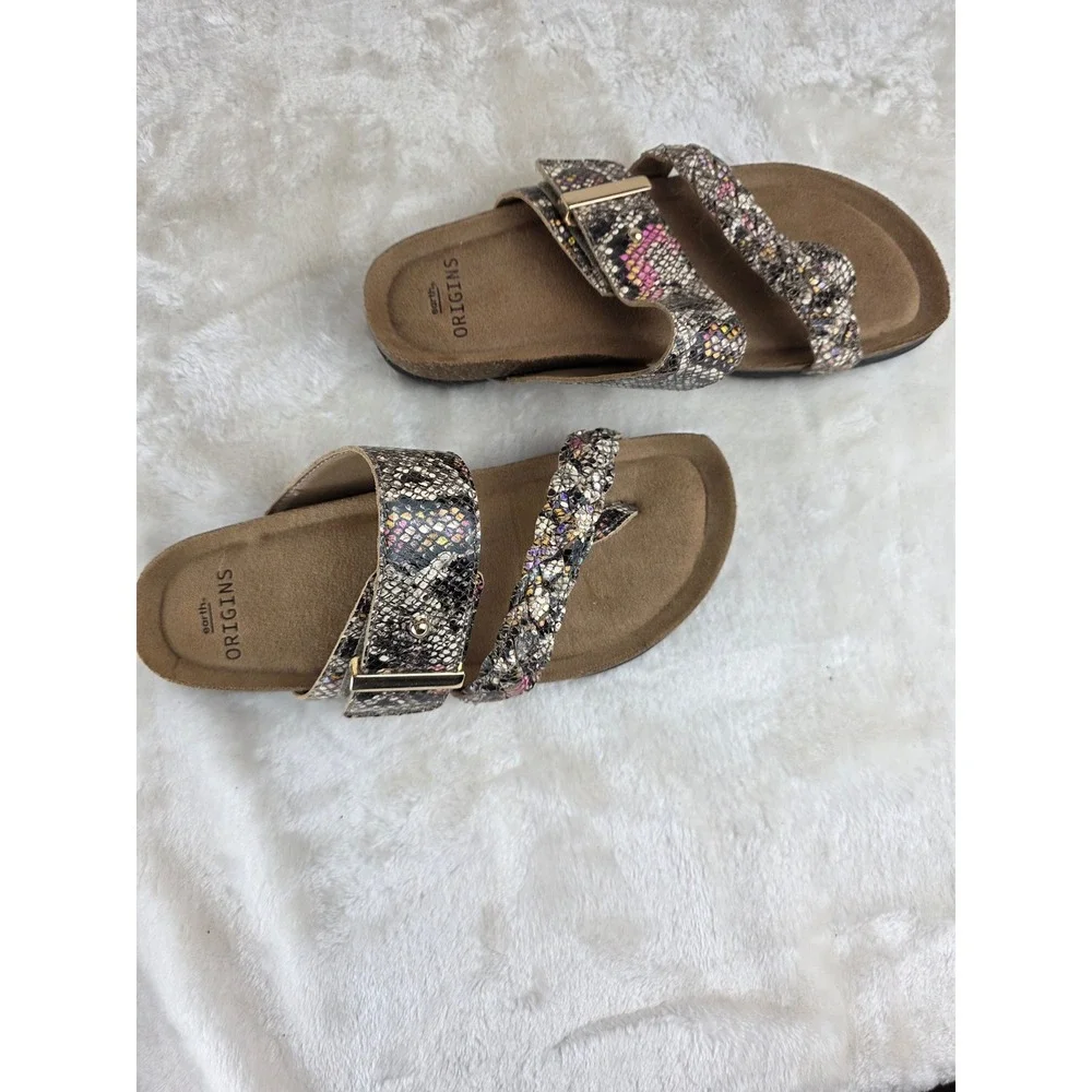 Earth Origins Orono Slide Sandals‎ Women's Red Multi colored faux Snake skin